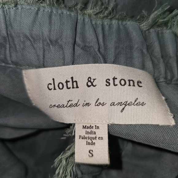 Cloth & Stone Anthropologie Everglade Olive Green Frayed Stapless Jumpsuit in S - Picture 7 of 9